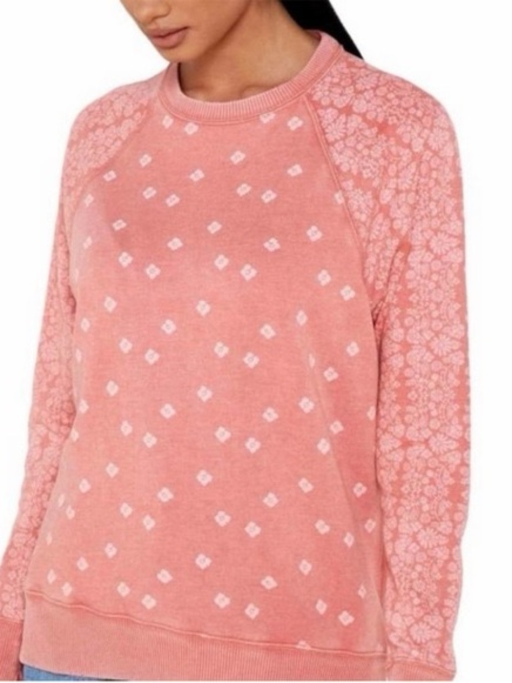 aerie Coral Pink Floral Ribbed Crewneck